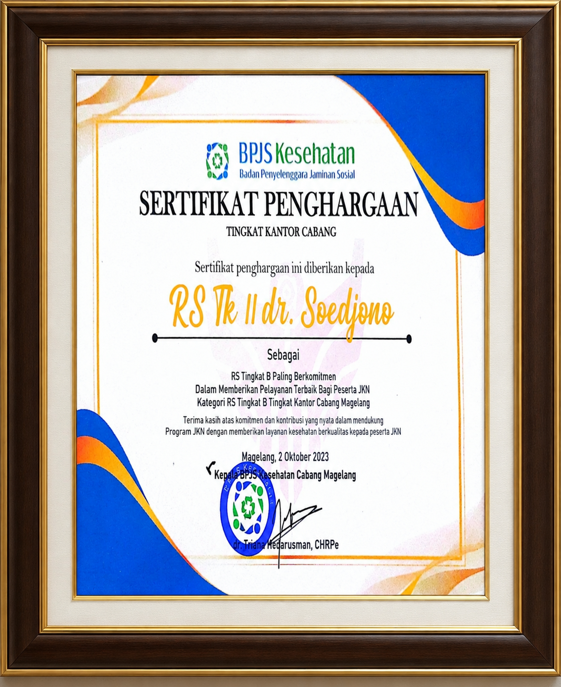 Framed RUMKIT PALING BERKOMITMEN KATEGORI RS KLS B