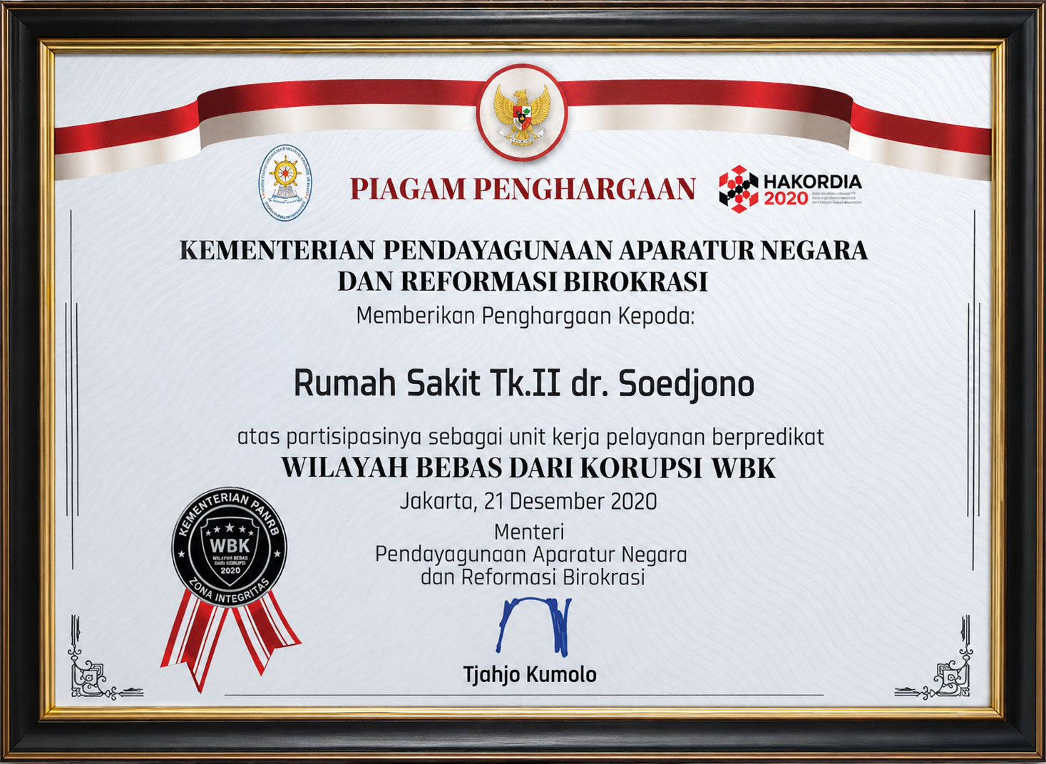 PENGHARGAAN PELAYANAN PRIMA WBK 2020
